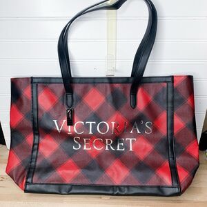 Victoria’s Secret Red Black Buffalo Plaid Weekender Tote Bag Limited Edition